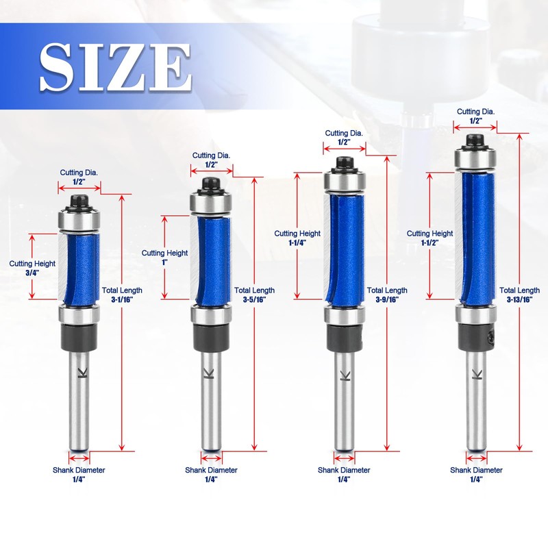 NICAVKIT 4Pcs Top and Bottom Bearing Flush Trim Router Bits