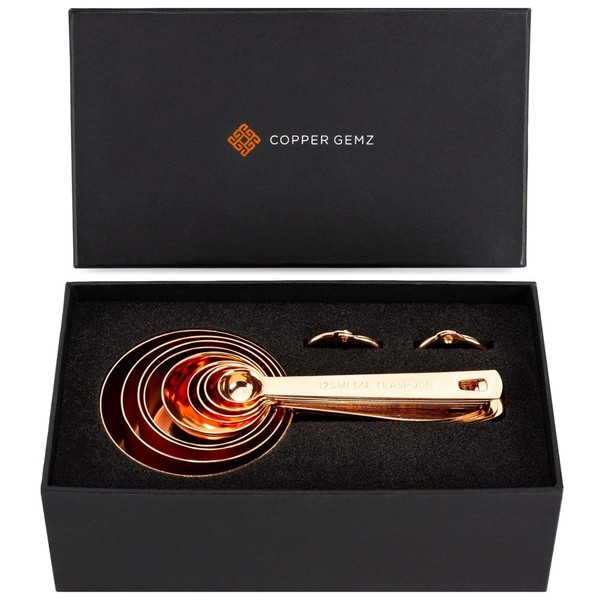 Copper Measuring Cups and Spoons Set of 9 - Luxurious Gift Packaging. Copper Gifts for 7th Anniversary for Her or Him. Gifts for Women, Men, Couple. 7 year or 22nd Wedding Anniversary. Rose Gold Gifts