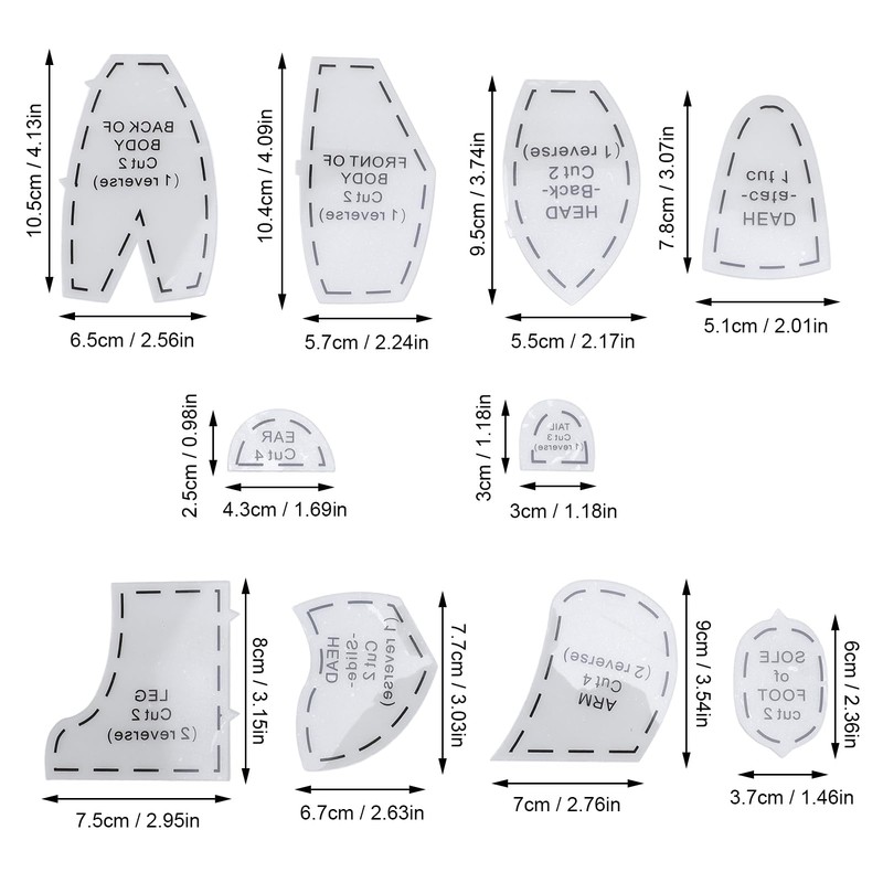 Generic Acrylic Memory Bear Template Ruler Set for Sewing Patterns