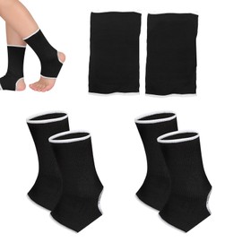 ExcellaElite 3 Pairs Ankle Support for Kids Set Child Wrist Guard Knitted Child Ankle Support Compression Sleeves for Jogging Running Gymnast Fitness (Black)