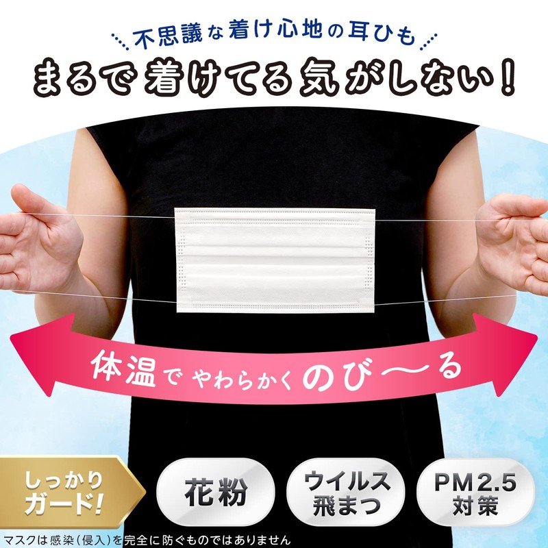 レック 極細耳ひも マスク ふわるん (ふつうサイズ 7枚入) ホワイト/体温でやわらかくなり 耳が痛くなりにくい /