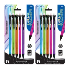 BAZIC Products Mechanical Pencil Electra 0.7mm HB, Smooth Writing Pencils Lead, Latex Free Eraser, for Drafting Drawing Sketching (5/Pack), 2-Packs