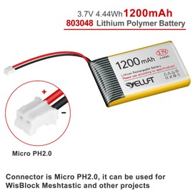 YELUFT 2pcs 3.7V 1200mAh 803048 Lithium Polymer Battery 1S 1C LiPo Rechargeable Battery with Protection Board, Micro PH2.0 Plug Compatiable with WisBlock Meshtastic, ESP32 Development Board