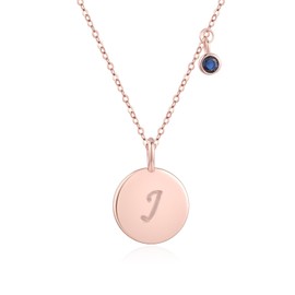 TwoAnts Initial Necklace for Girls 925 Sterling Silver Round J Initial Pendant Necklace Aquamarine Necklace Initial Jewellry Gift for Women