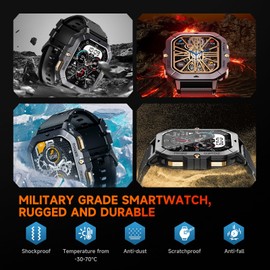 Smart Watch BT101 Waterproof Military Watch 2.03” HD Touchscreen, Sport Fitness Activity Tracker Blood Pressure Blood Oxygen Heart Rate Monitor Smartwatches Compatible with iOS and Android