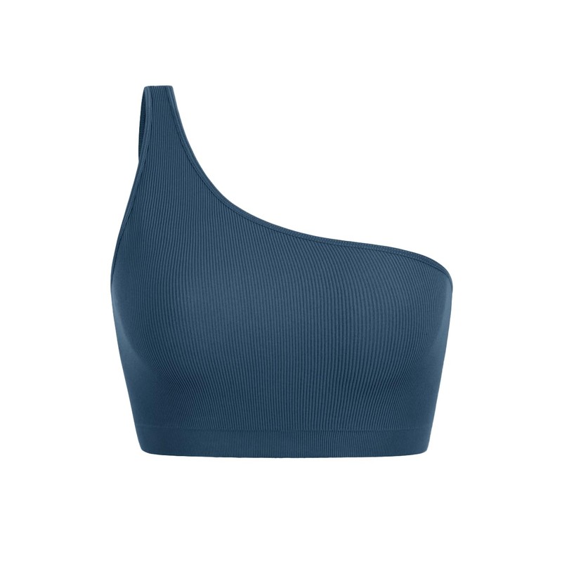 ODODOS Seamless One Shoulder Sports Bra for Women Ribbed Asymmetrical