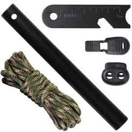 Fire Starter Fire Steel with Multifunctional Scraper, 7 Core Strands Nylon Rope, Cord Stopper, Cord End DIY Handmade Weave for Outdoor, Camping and Survival (Camouflage)