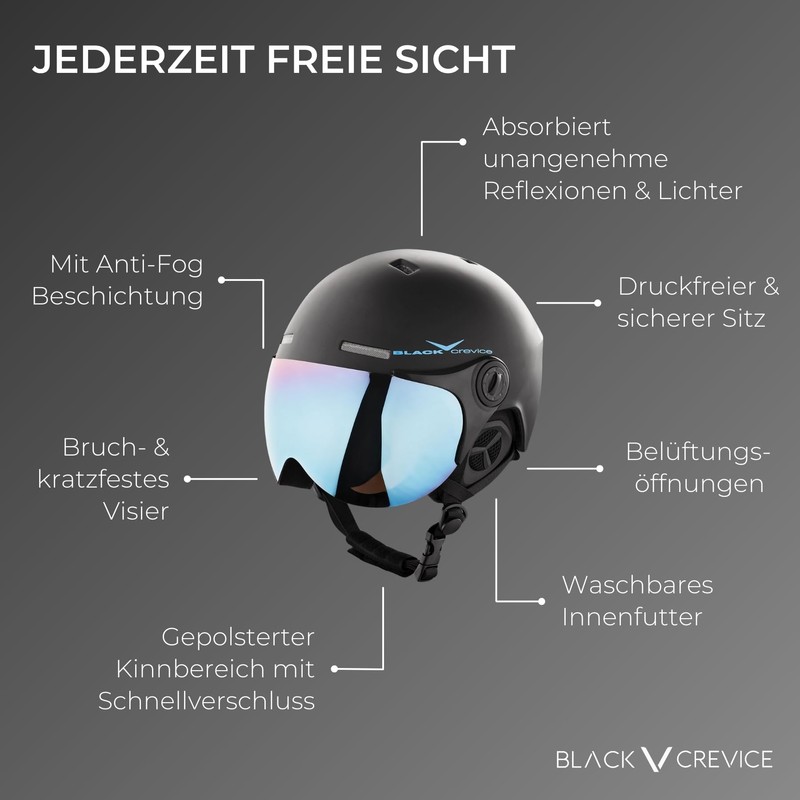 Black Crevice Ski Helmet, black, 54-57 cm