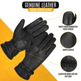 Hand Fellow Genuine Sheepskin Women Leather Gloves, Women Winter Gloves Fleece Lined Touch Screen Driving Gloves (Black, M)