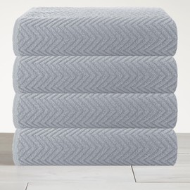 CASA COPENHAGEN Eco Wave 4 Pieces Towel Set- Grey Violet, 550 GSM 4 Bath Towel Rough & Tough Use Cotton Towels Gift Set for Bathroom