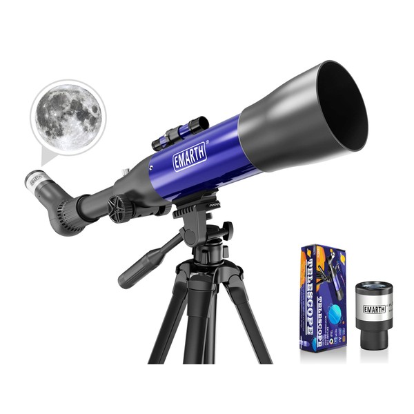 Emarth Interstellar Telescope for Kids Beginners Adults, Astronomical Portable Refractor Scope with Tripod Star Finder, Great Optics Gift, Blue