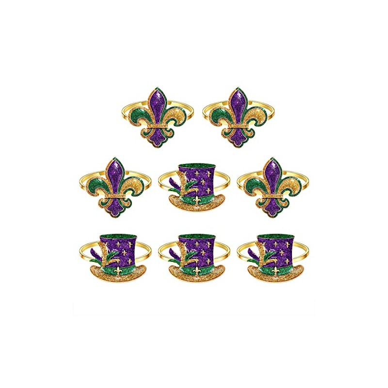 Napkin Rings Set of 8, Rhinestone Heart Shamrock Fleur De