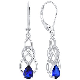YL Women's Infinity Celtic Knot Drop Earrings 925 Sterling Silver 12 Birthstone Cubic Zirconia Earrings, Silver, Sapphire
