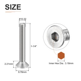 DTGN #10-32 x 1-1/4" Flat Head Socket Cap Screws, 10 Pack 304 Stainless Steel Hex Socket Flat Head Screws, Full Thread, Countersunk Bolts
