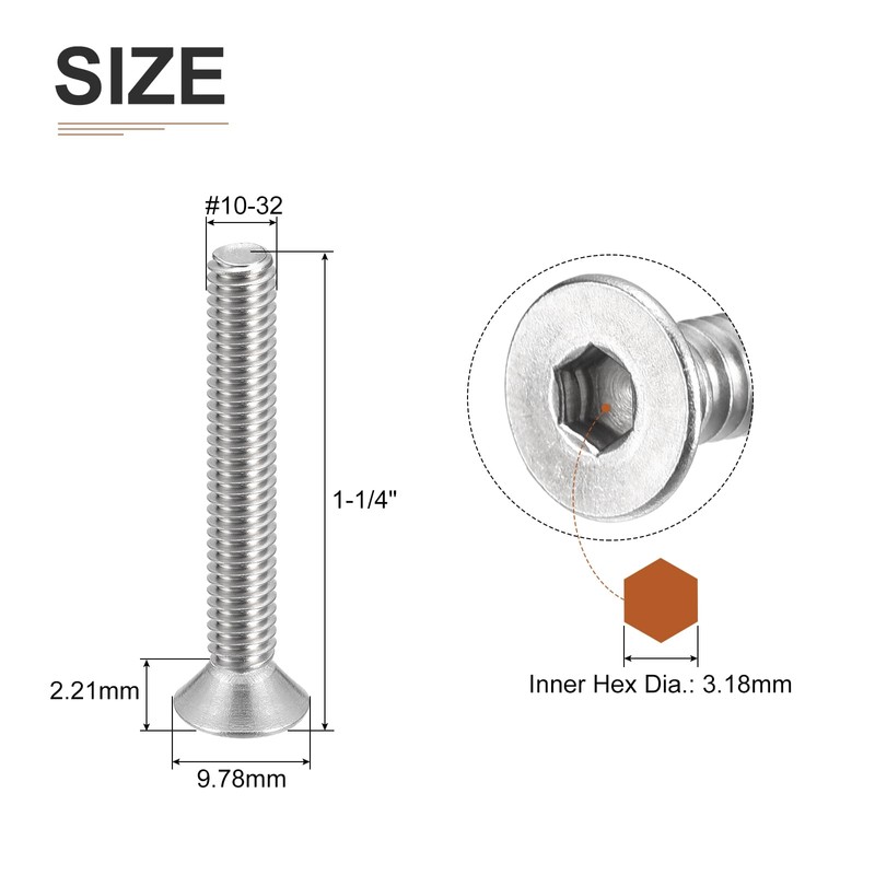 DTGN #10-32 x 1-1/4" Flat Head Socket Cap Screws, 10