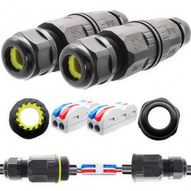 IP68 Waterproof Coupler, CTRICALVER Quick Cable Clamp Terminal Block (AWG20-12 L/N 2 in 2 out) Plug-in Wire Connector, Waterproof Junction Box 2 Pack for Outdoor Connection Wiring Cable Diameter Ø6 to