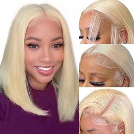 LAKASTATR Blonde Wig Human Hair Bob 13X4 lace Front Bob Wig Human Hair 613 Lace Front Wig Human Hair 200% Density Blonde lace Front Bob Wig Hair Human Pre Plucked With Baby Hair 16 Inch