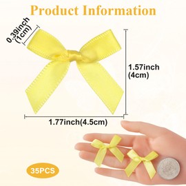 Mxxipp 35pcs Mini Ribbon Bows for Craft, Small Satin Ribbon Bow, Cute Soft Bowknot Sewing Accessories for Flowers Bakery Wrapping Christmas Wedding Birthday Party Decoration- Yellow