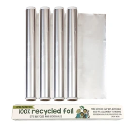 EcoGreenLiving Aluminium Foil 4 Rolls 30 cm x 10 m Made of 100% Recycled Material, Cooking Film, Catering Foil + Cutting Edge, Durable Tin Film for Your Kitchen and Food, Baking Foil for Your Oven