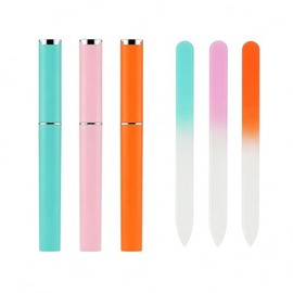 3-Pack Glass Nail Files for Natural Nails, Glass Nail File with Case, Stocking Stuffers for Teen Girls and Women, Pink, Green, and Orange