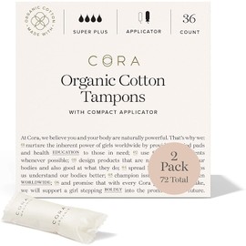 Cora Organic Cotton Unscented Tampons with BPA-Free Plastic Compact Comfort Applicator - Chlorine, Chemical & Toxin Free, Leak Protection, Easy Application | Super Plus Absorbency (72 Count)