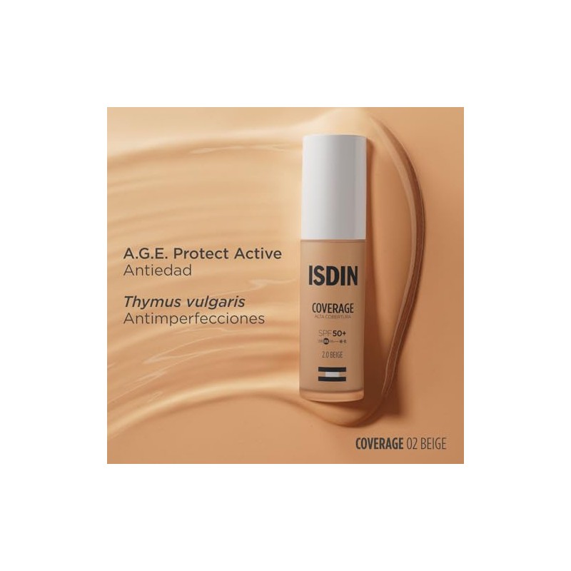 ISDIN Coverage SPF 50+ 2.0 Beige, Base De Maquillaje Con