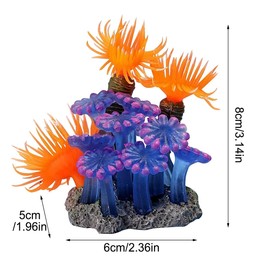 AIMALL Artificial Marine Anemone, Soft Coral Simulation for Aquariums, 2.36 x 1.96 x 3.14 Inches, Fluorescent Colors, Stable Base
