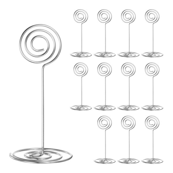 sourcing map 24pcs Table Number Holders 3.35 Inch 85mm Tall Circle Shape Steel Photo Holders for Centerpieces Table Place Card Holders for Wedding Reception Party Office Home, Silver Tone