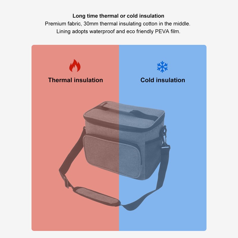 Lunch Bag 10L Collapsible Adjustable Strap Leakproof Portable Handle Insulated