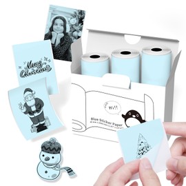 T02/M02/M02L/M02X Blue Sticker Paper Roll - 50mm x 3500mm Sticker Paper for Photos, Learning, Notes, Journals, DIY, Memos, Oil and Water Resistant, Sticker Thermal Paper Keep for 10 Years, 3 Rolls