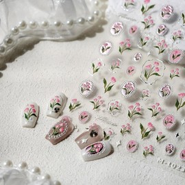 Flowers Nail Art Stickers 5D Embossed Nail Decals Spring Summer Rose Floral Nails Design Decoration Accessories for Women Girls Manicure