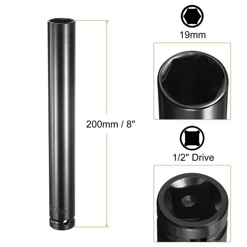 sourcing map Deep 6-Point Impact Socket 1/2" Drive 19mm Metric