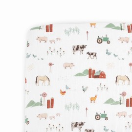 Little Unicorn Fitted Crib Sheet | 100% Cotton Muslin | Super Soft | Sized for Standard Baby Crib & Toddler Mattress | Machine Washable | 52” x 28” x 6” (Farmyard)