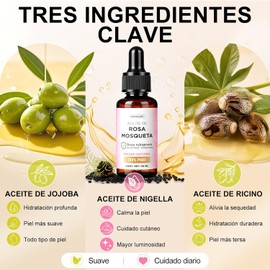 2PCS Aceite De Rosa Mosqueta, Aceite Rosa Mosqueta Puro, Aceite Facial Hidratante, Suaviza la Apariencia de la Piel, Unifica el Tono y Aporta Elasticidad