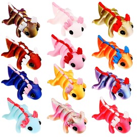 TUBAWD 12Pcs 3D Printed Axolotl, 3D Printed Animals, 3D Printed Toys – 12Colors Flexible Articulating Fidget Figures for Play, Display & Sensory Stimulation (5cm Cute Animal Set)