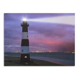 BANBERRY DESIGNS Lighthouse Coastal Nautical Canvas Print - Ocean Seaside Lighted LED Wall Art for Home, Office, or Beach House - 16" L x 12" H x 0.63" W