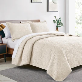 Love's cabin King Size Quilt Bedding Set Beige Bedspreads - Bed Summer Lightweight Bedspread Comforter - Coin Pattern Bedding Coverlet for All Season - 3 Pieces (1 Quilt, 2 Pillow Shams)