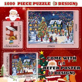 Tradder 3 Pack Christmas Family Games 1000 Piece Christmas Jigsaw Puzzles for Adults 20" x 27" Large Puzzle Pieces for Xmas Party Game Gift