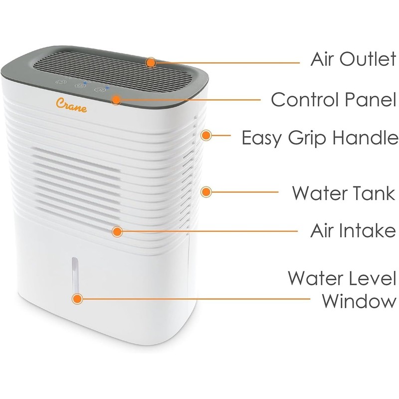 Crane Compact Dehumidifier for 300 Sq Ft Rooms, 0.5 Gallon