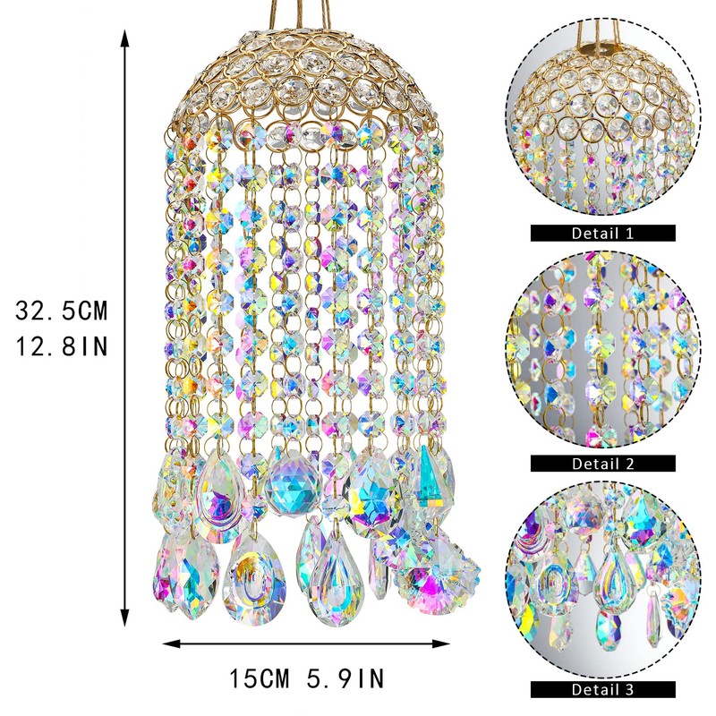 Crystal Chandelier Wind Chimes Suncatcher Pendant, Aurora Light Catcher for