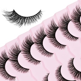 SLSXNL Natural Lashes Fox Eye Wispy Lashes False Eyelashes Cat Eye Strip Lashes Foxy Lash Extensions 7 Pairs