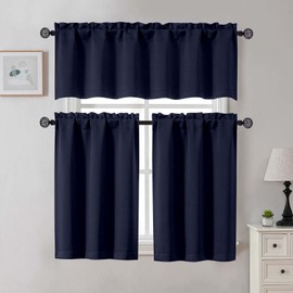 Gwine Navy Blue Blackout Curtains for Small Window Treatment, Light Blocking Short Kitchen Window Curtains Over Sink, Rod Pocket Half Window Tiers for Bathroom Basement, Each 30" Wx36 L, 2 PCS