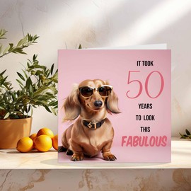 Funny 50th Birthday Card for Women - Fabulous Dachshund - Funny Ladies Birthday Card for 50 Year old woman fifty, fiftieth Ladies Nan Grandma Mum Aunt Sister Mum Friend