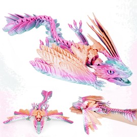 3D Printed Dragon with Wings, 30 cm Flying Dragon Toy with Eyes and Movable Mouth, Joints Crystal Dragons, Mysterious Realistic Dragon Figures (Feathered Wyvern Dragon-A)