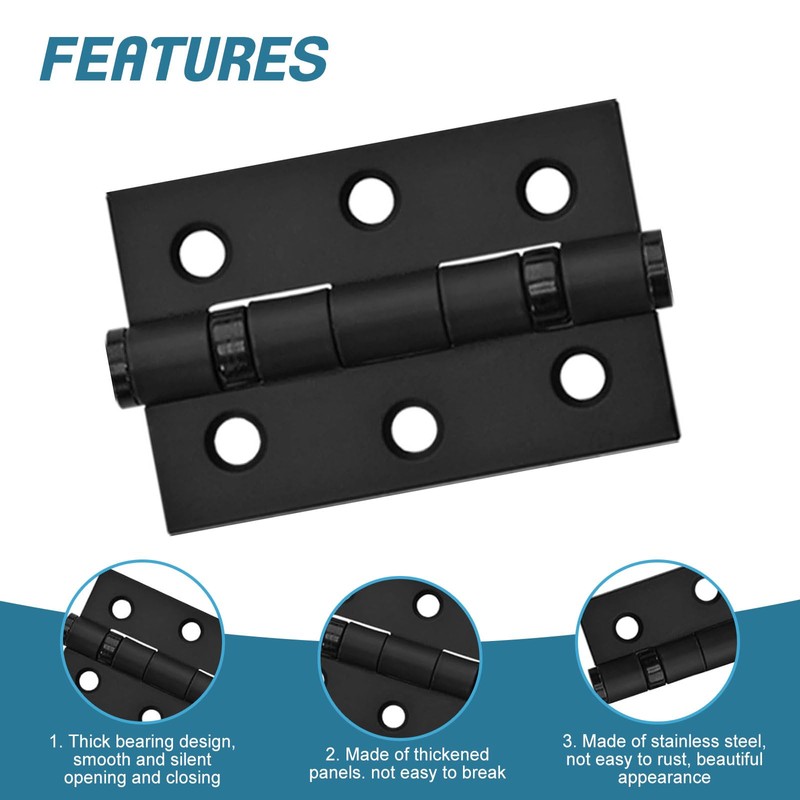 12 PCS Black Door Hinges, 3 Inch (75.5mm) Black Butt