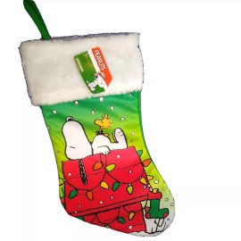 Ruz Snoopy Woodstock on Doghouse With Lights Christmas Stocking New 16 inch