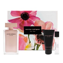 Narciso Rodriguez FOR HER Gift Set (for Her Eau de Parfum 3.3 Fl. Oz + Body Lotion 1.6 Fl. Oz + Eau de Parfum mini 0.33 Fl. Oz)