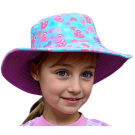 WILD'n'MILD Wide Brim Reversible Sun Protection Bucket Hat Love Hearts Size L (5-6 Years) UPF50+