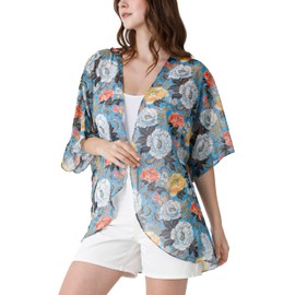 Ambesonne Floral Women's Kimono Sheer Chiffon Cardigan Colorful Asian, Small