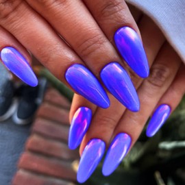 IMRAIN Laser Purple Press on Nails Medium Almond Fake Nails Glossy Acrylic False Nails Full Cover Artificial Glue on Nails for Women DIY Manicure Stick on Nails 24Pcs